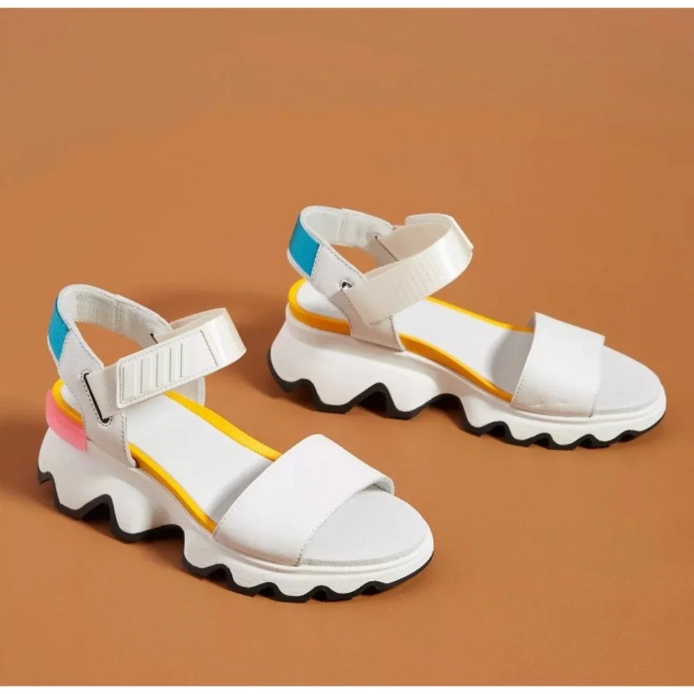 Sorel Kinetic Sandal Sea Salt White Orange Teal Platform Womens 9.5